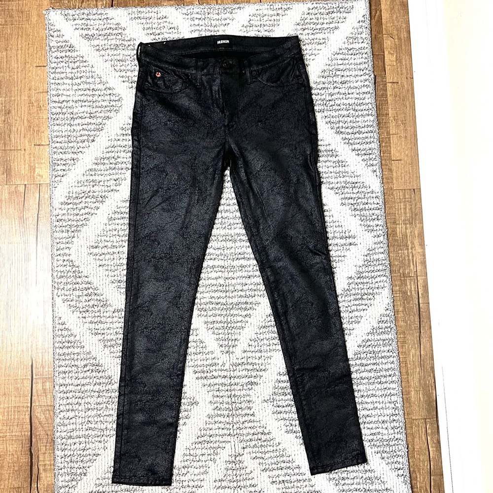 Hudson mid-rise nico super skinny black crackle jeans